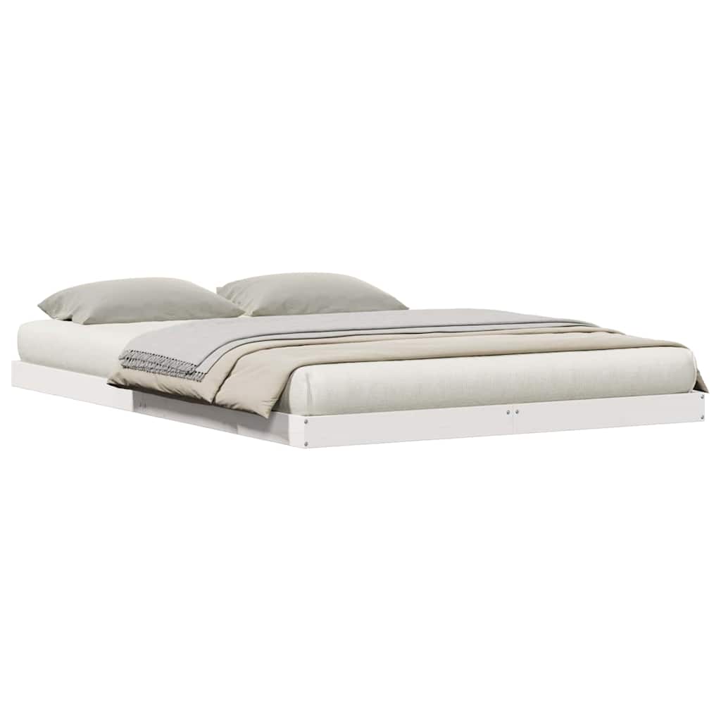 Gulv Seng Ramme Hvid 140 X 220 Cm Massivt Fyrretræ - Billede 3