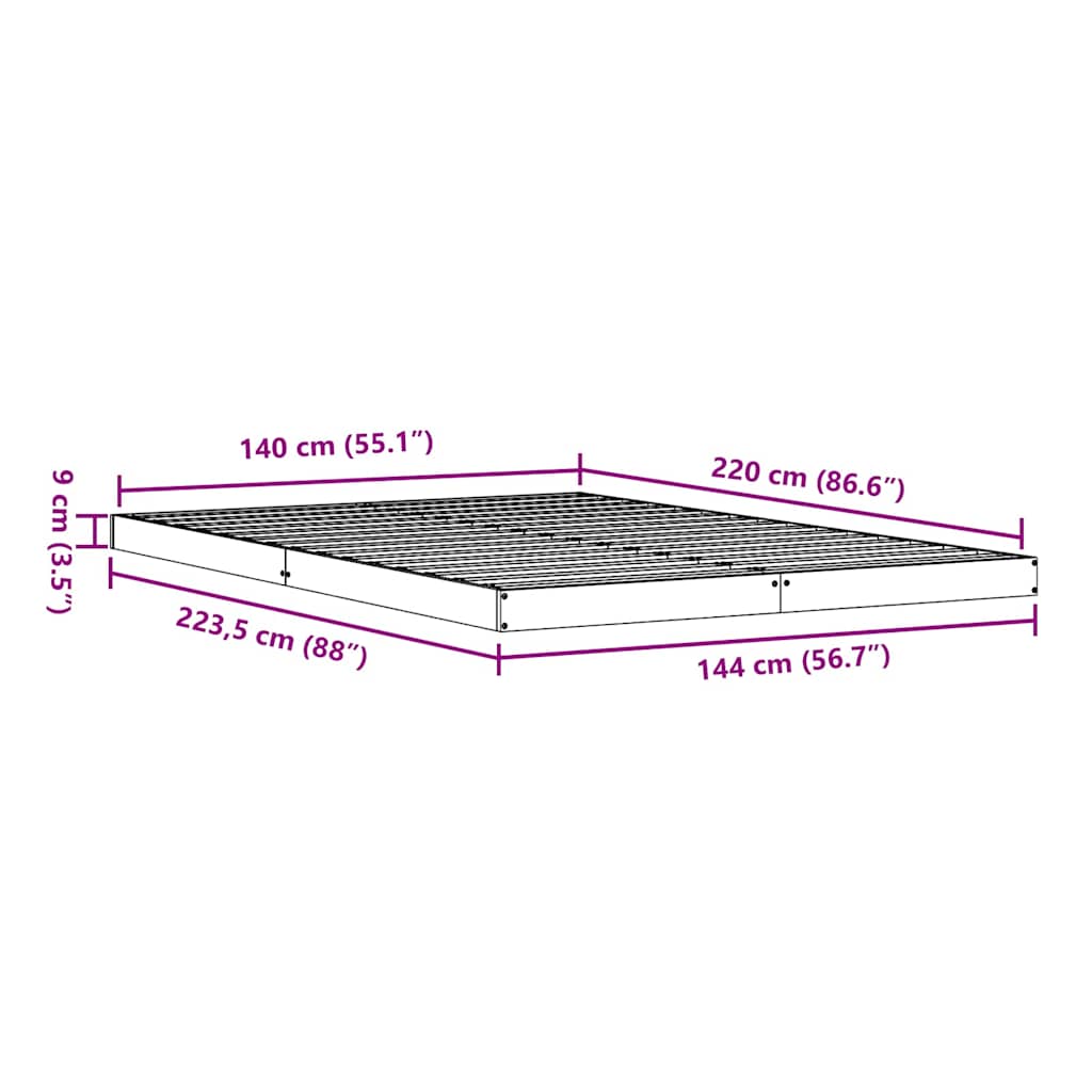 Gulv Seng Ramme Hvid 140 220 Cm Massivt Fyrretræ - Billede 8