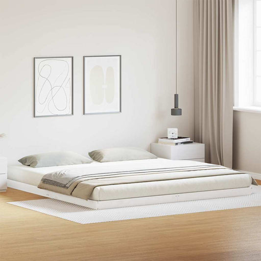 Gulv Seng Ramme Hvid 180 220 Cm Massivt Fyrretræ - Hovedbillede