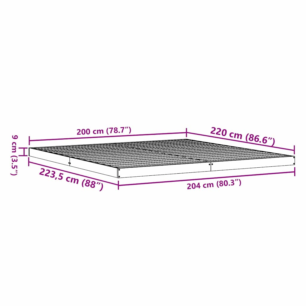 Gulv Seng Ramme Naturfarvet 200 220 Cm Massivt Fyrretræ - Billede 8