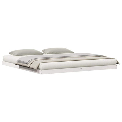 Gulv Seng Ramme Hvid 200 220 Cm Massivt Fyrretræ - Billede 3