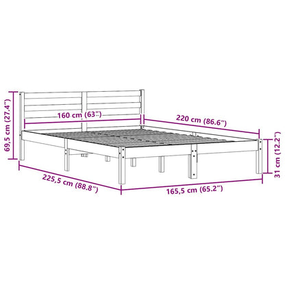 Sengestel Med Hovedgærde Hvid 220 X 160 Cm Massivt Fyrretræ - Billede 8