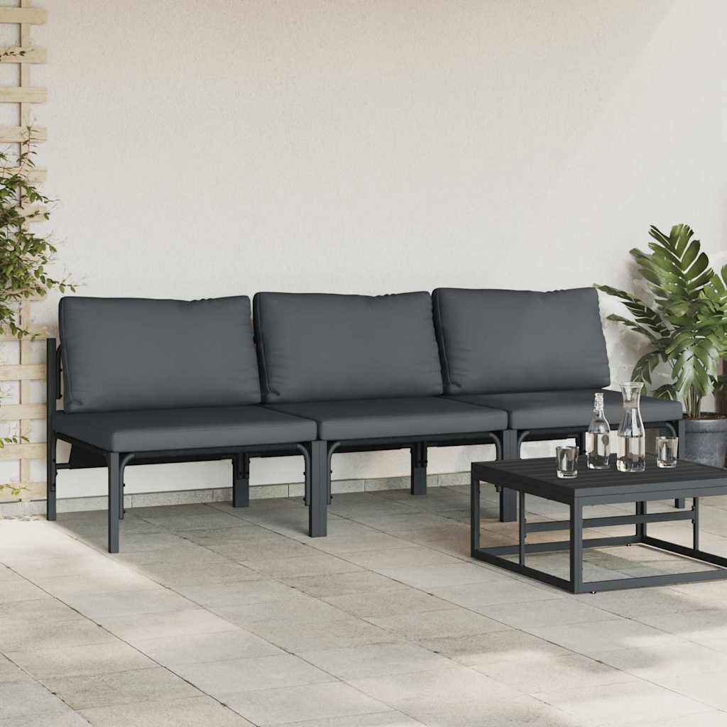 Udendørs Møbler Med Pude 3 Stk Antracit 80 X 80 X 71 Cm Stål - Billede 3