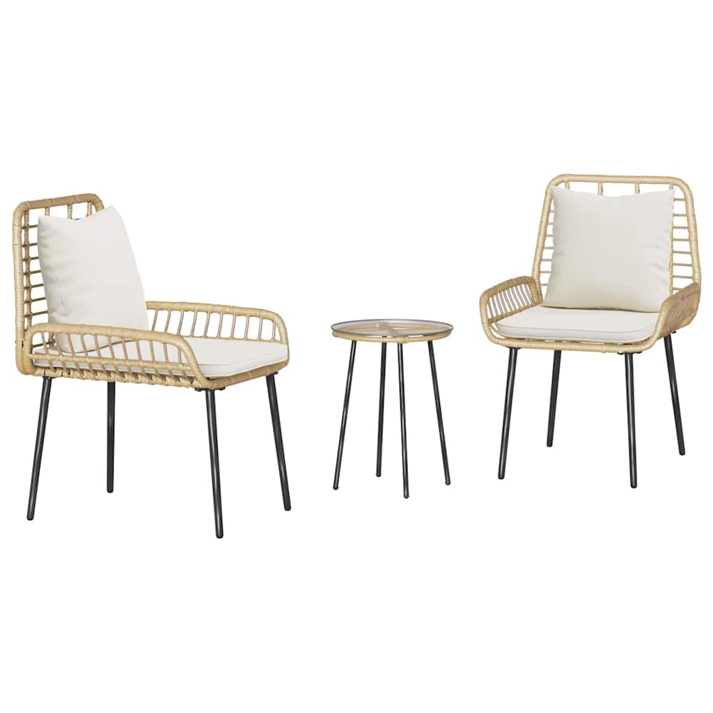 Have Spisebordssæt 3 Dele Brun Og Creme Polyrattan - Billede 2