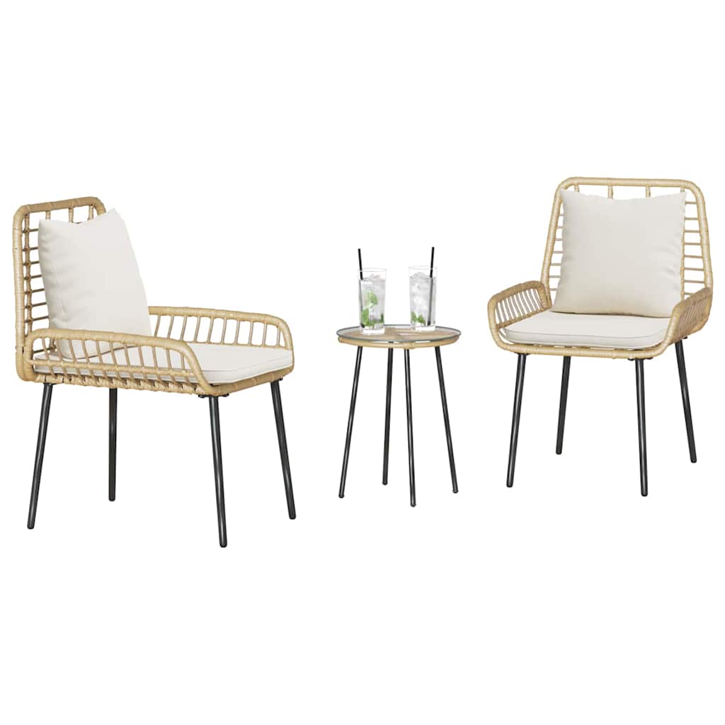 Have Spisebordssæt 3 Dele Brun Og Creme Polyrattan - Billede 3