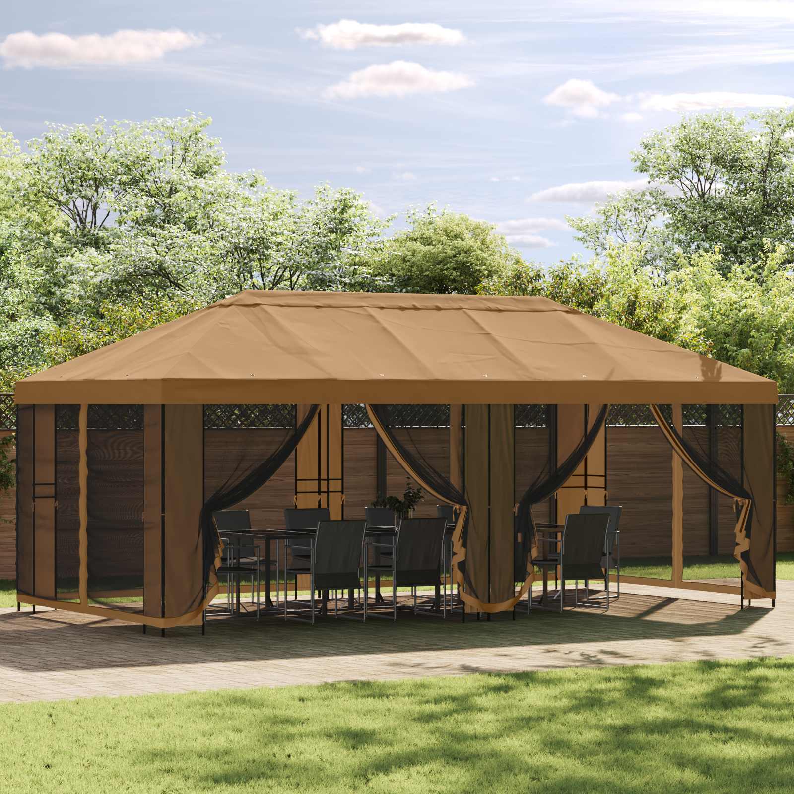 Pavillon Med Sidetapper 6 X 3 M Polyester Og Stål 190 - Hovedbillede