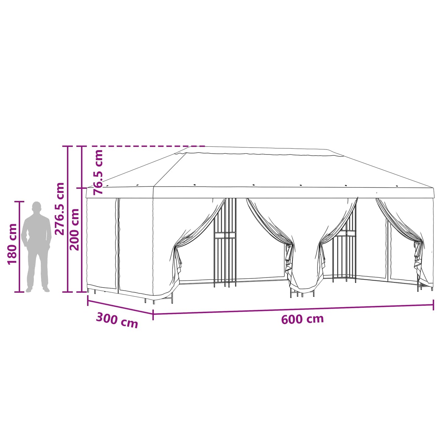 Pavillon Med Sidetapper 6 X 3 M Polyester Og Stål 190 - Billede 6