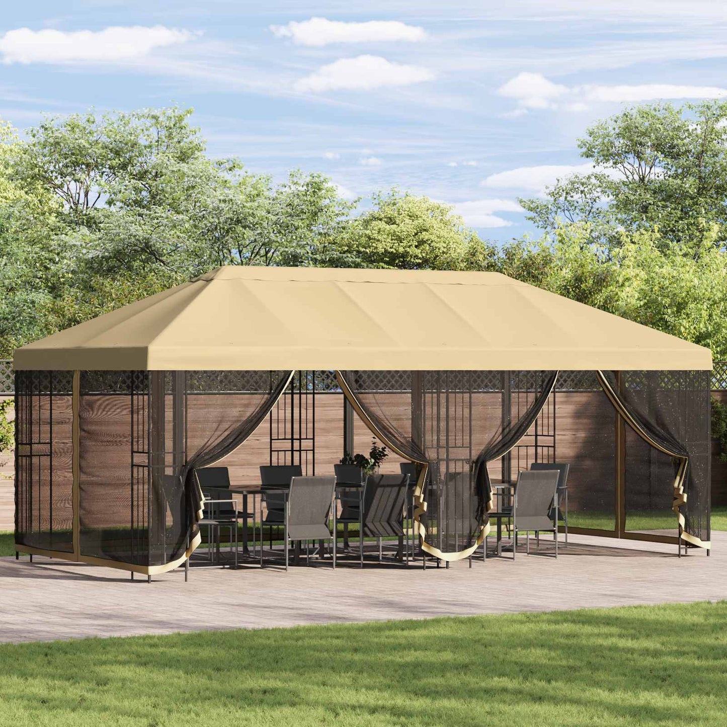 Pavillon Med Sidetapper 6 X 3 M Polyester Og Stål 190 - Variant 3375995