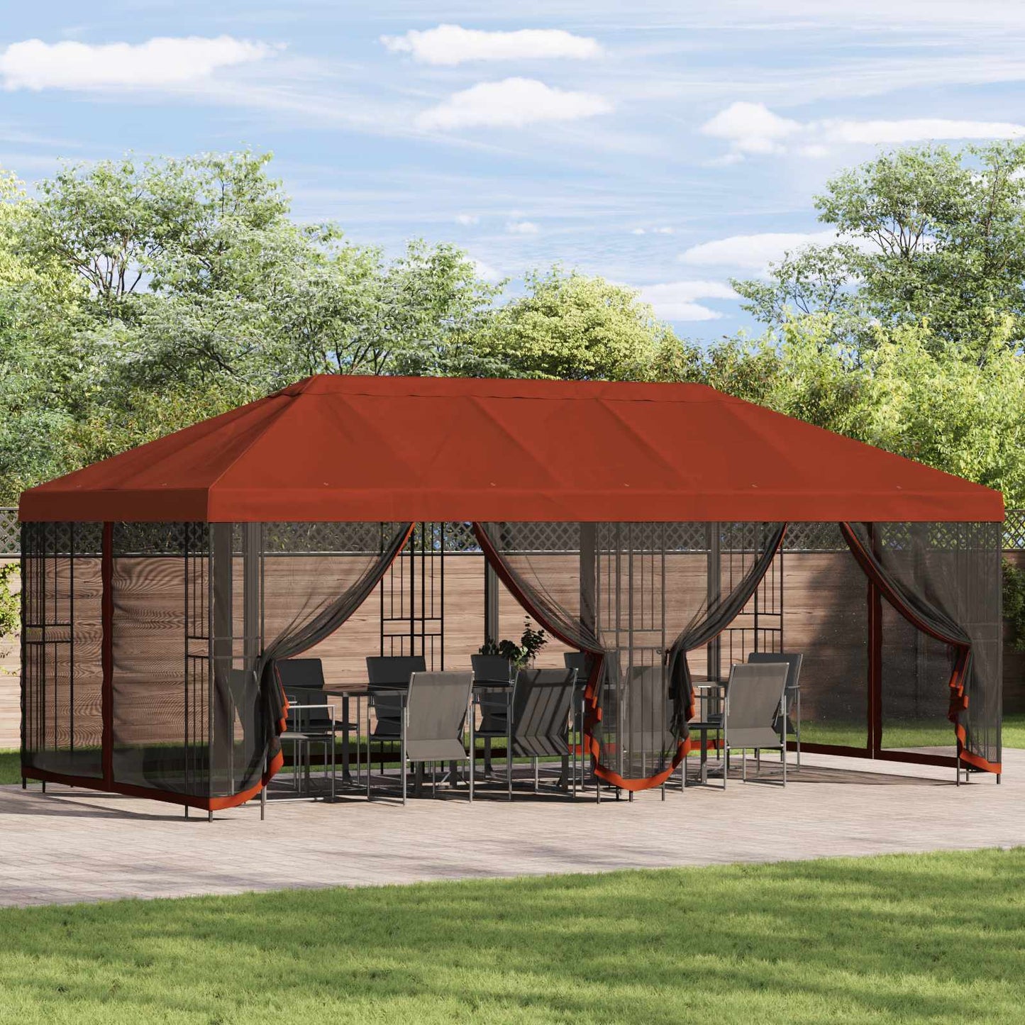 Pavillon Med Sidetapper 6 X 3 M Polyester Og Stål 190 - Variant 3375997