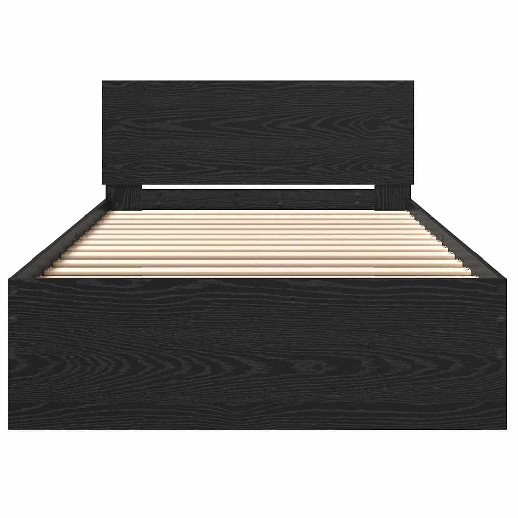 Sengestel Med Hovedgærde Sort Eg 100 X 200 Cm Konstrueret Træ - Billede 6