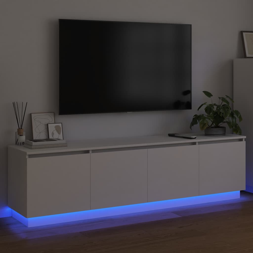 Tv-skab Med Led Hvid 180 X 38 X 49 Cm Konstrueret Træ - Billede 5