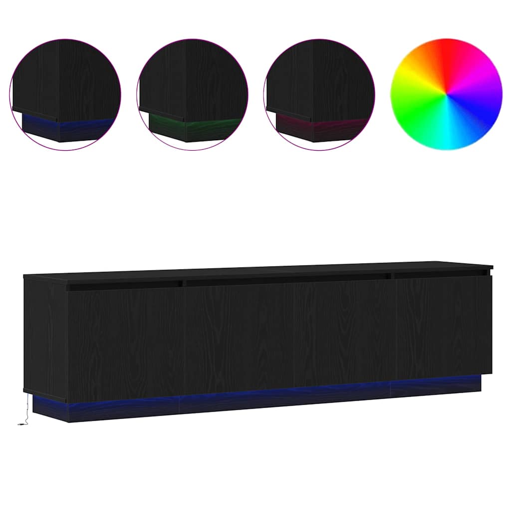 Tv-skab Med Led Sort Eg 180 X 38 X 49 Cm Konstrueret Træ - Billede 4
