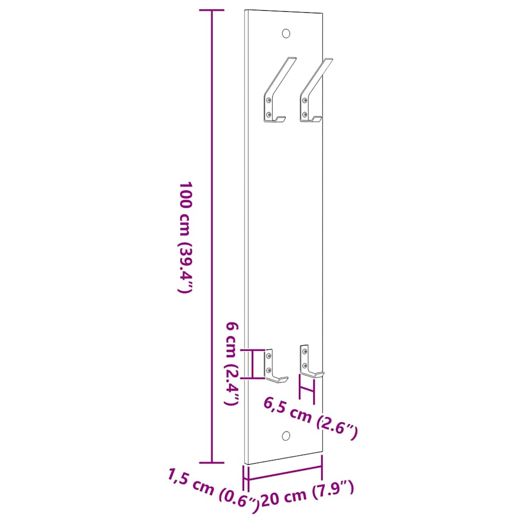Vægmonteret Jakkeholder 20 X 1,5 X 100 Cm Konstrueret Træ - Billede 10