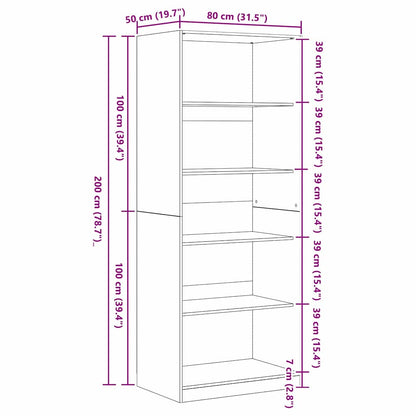 Garderobeskab Sort Eg 80 X 50 X 200 Cm Konstrueret Træ - Billede 10