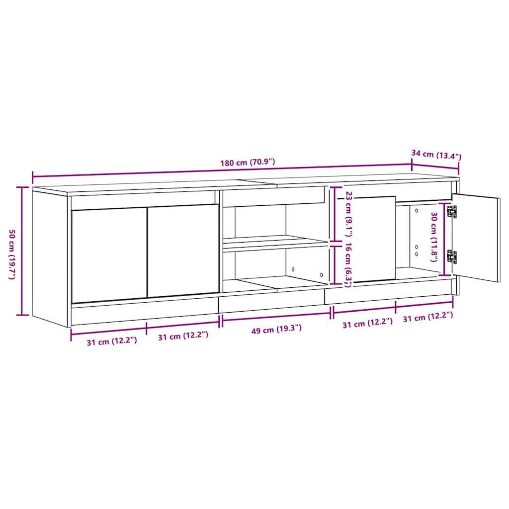 Tv-skab Sort 182 X 34 X 50 Cm Konstrueret Træ - Billede 13