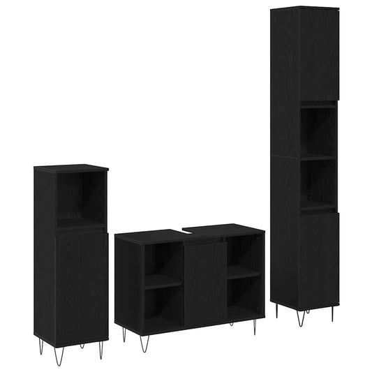 Badeværelsesmøbel Sæt Med Dør 3 Pcs Sort Eg 30 X 30 X 180 Cm - Hovedbillede