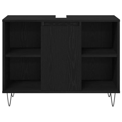 Badeværelsesmøbel Sæt Med Dør 3 Pcs Sort Eg 30 X 30 X 180 Cm - Billede 7