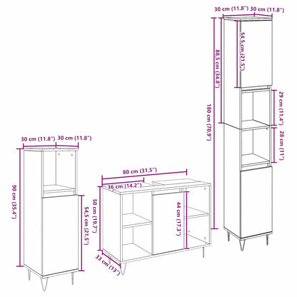 Badeværelsesmøbel Sæt Med Dør 3 Pcs Sort Eg 30 X 30 X 180 Cm - Billede 11