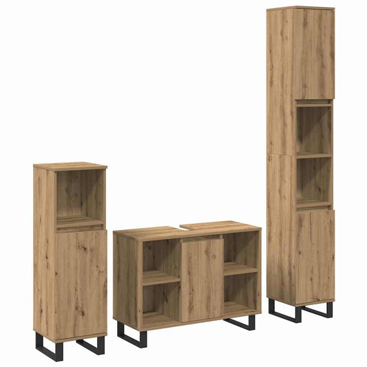 Badeværelsesmøbel Sæt Med Dør 3 Pcs Brun 30 X 30 X 180 Cm - Hovedbillede