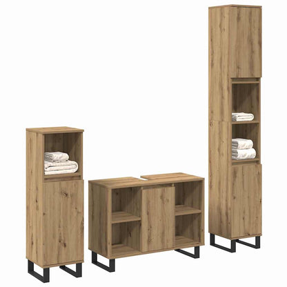 Badeværelsesmøbel Sæt Med Dør 3 Pcs Brun 30 X 30 X 180 Cm - Billede 2