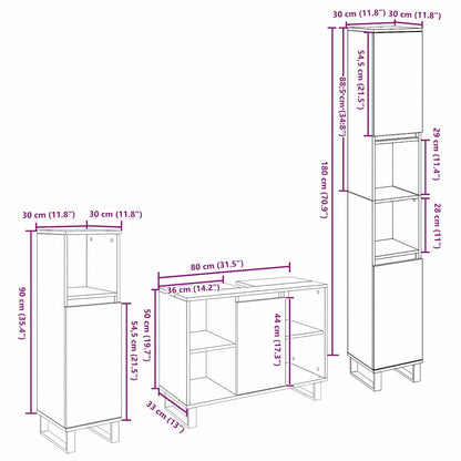 Badeværelsesmøbel Sæt Med Dør 3 Pcs Sort 30 X 30 X 180 Cm - Billede 11