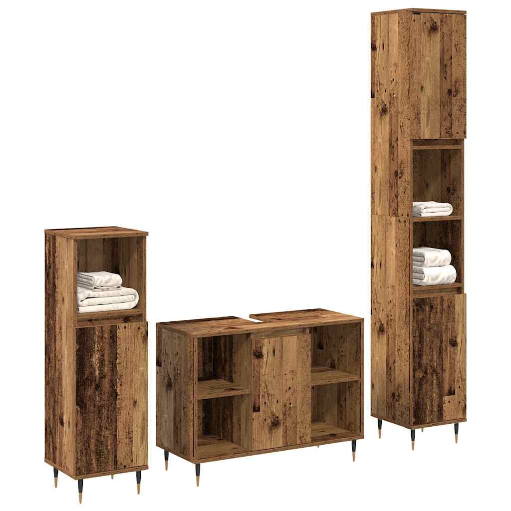 Møbel Sæt Til Badeværelse 3 Pcs Gammelt Træ 30 X 30 X 180 Cm - Billede 2
