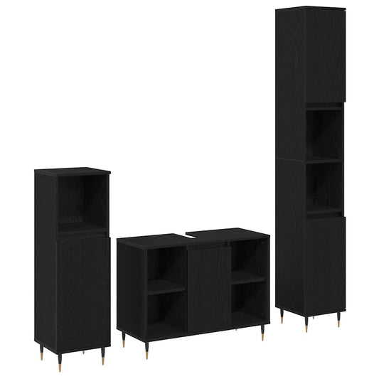 Møbel Sæt Til Badeværelse Andet 3 Pcs Sort Eg 30 X 30 X 180 Cm - Hovedbillede