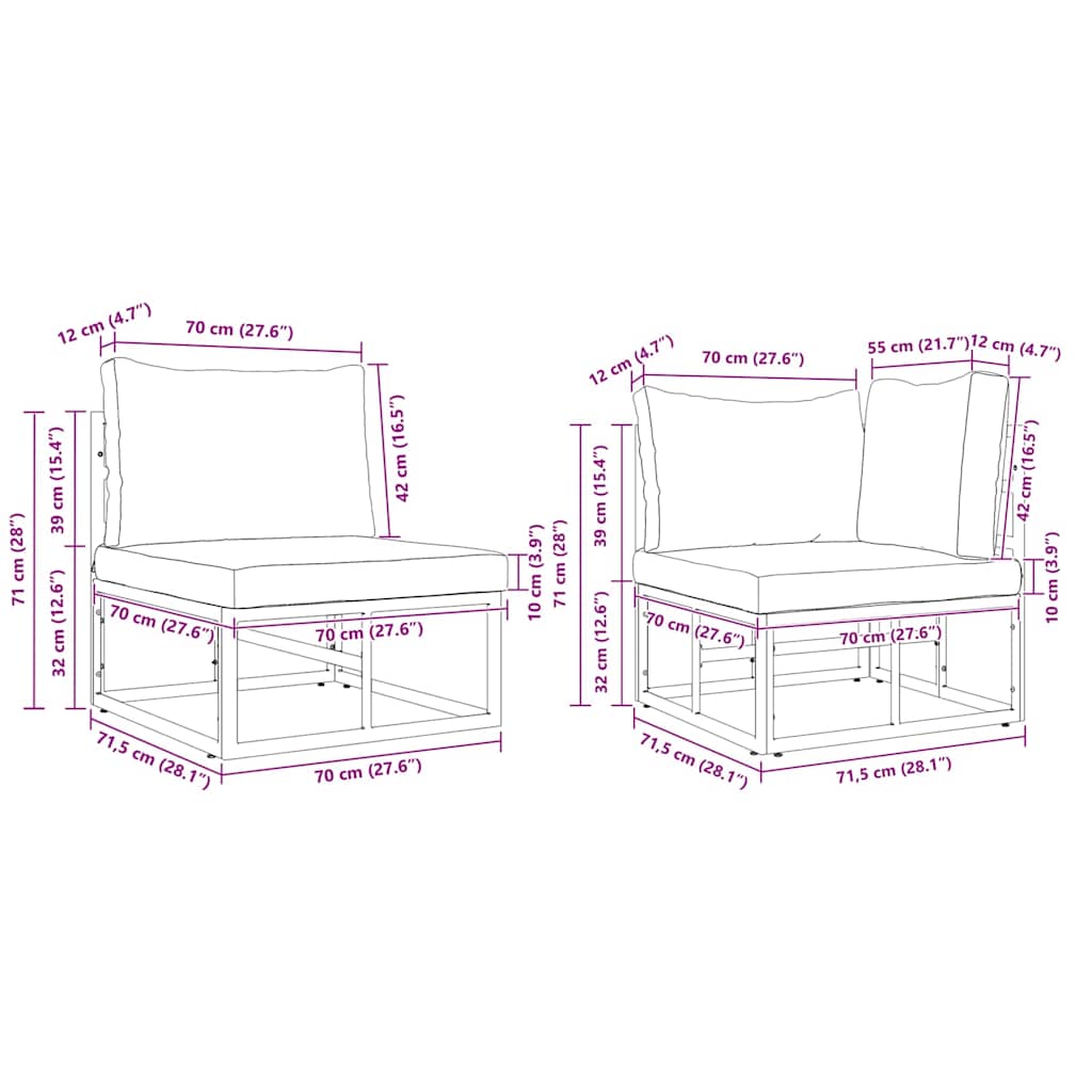 Havesofa Sæt Med Pude 11 Dele Aluminium - Billede 12