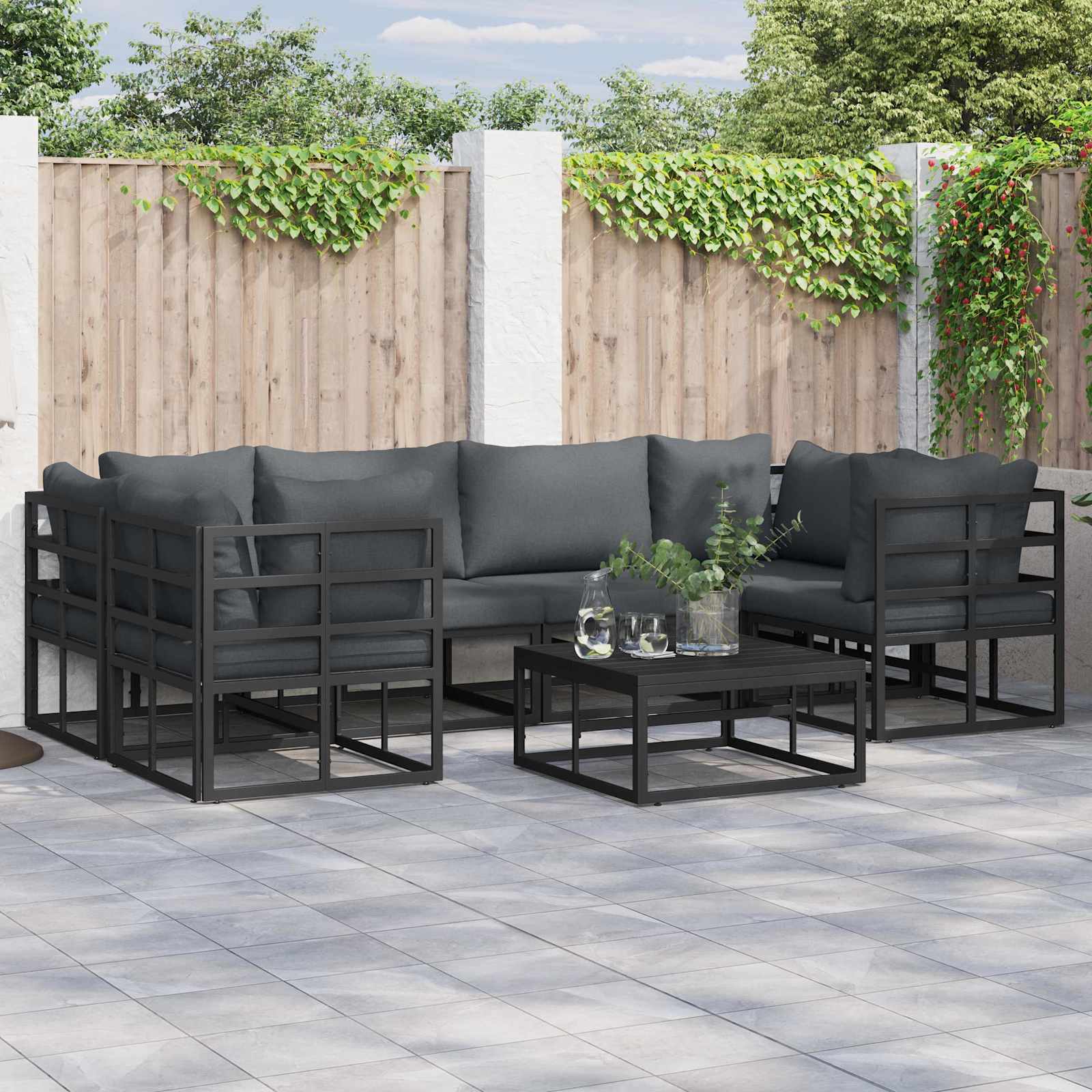 Havesofa Sæt Med Pude 7 Dele Aluminium - Hovedbillede