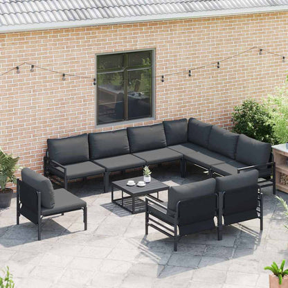 Havesofa Sæt Med Pude 10 Dele Sort Stål - Billede 3