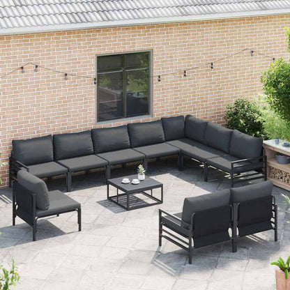 Havesofa Sæt Med Pude 10 Dele Sort Stål - Billede 3