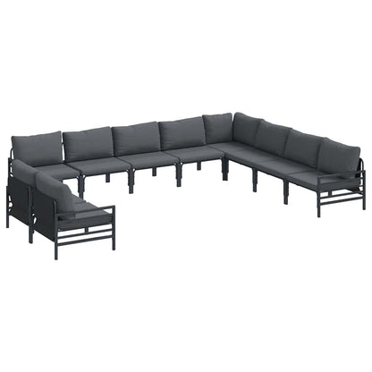 Havesofa Sæt Med Pude 10 Dele Sort Stål - Billede 2