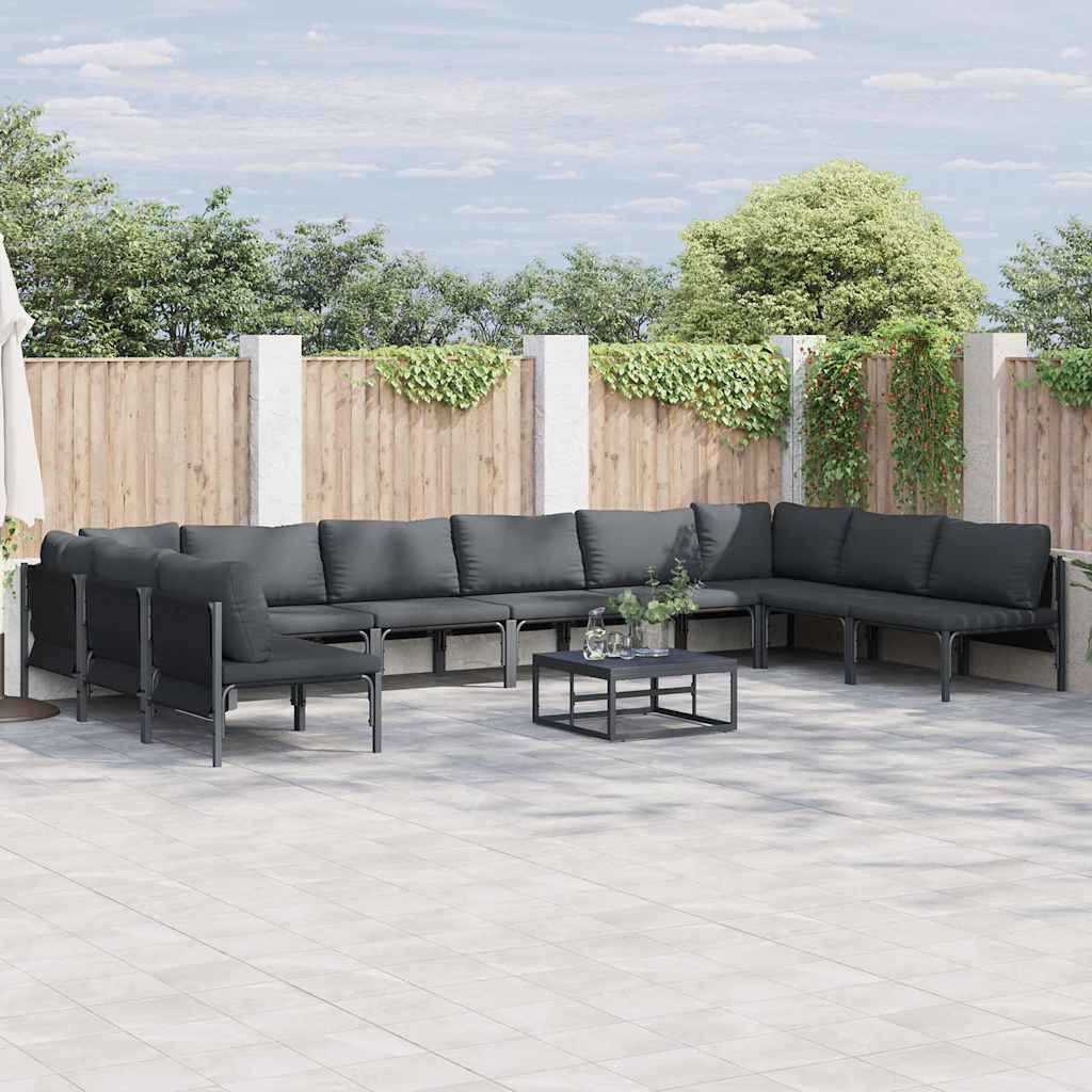 Havesofa Sæt Med Pude 11 Dele Sort Stål - Hovedbillede