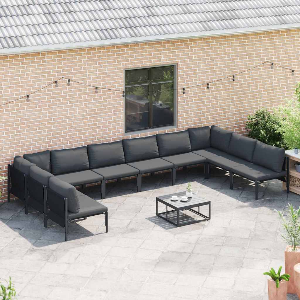 Havesofa Sæt Med Pude 11 Dele Sort Stål - Billede 3