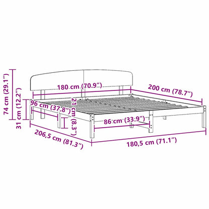 Sengestel Med Hovedgærde Hvid 180 X 200 Cm Massivt Fyrretræ - Billede 10