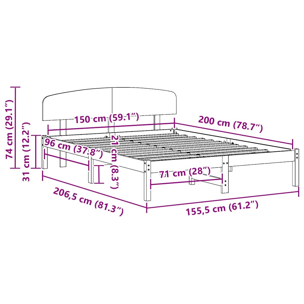 Sengestel Med Hovedgærde Brun 150 X 200 Cm Massivt Fyrretræ - Billede 10