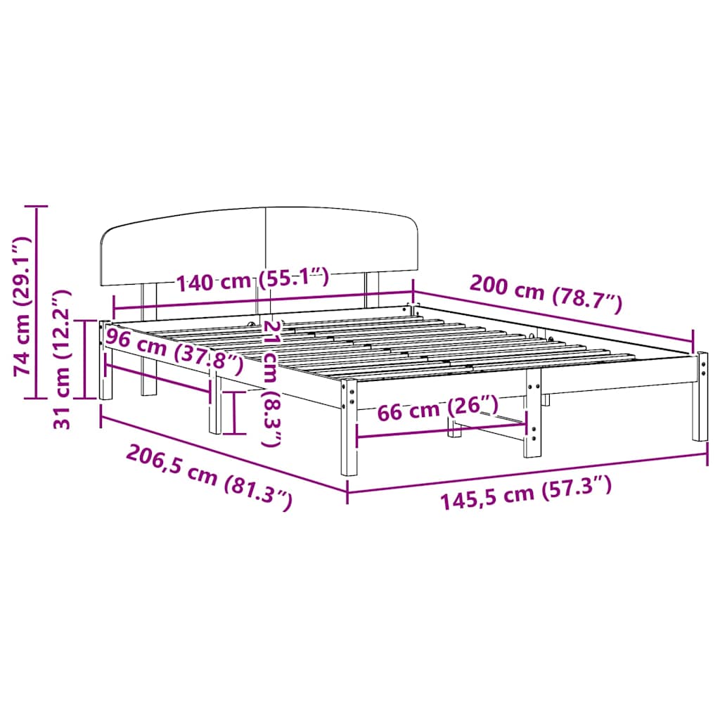 Sengestel Med Hovedgærde Hvid 140 X 200 Cm Massivt Fyrretræ - Billede 10
