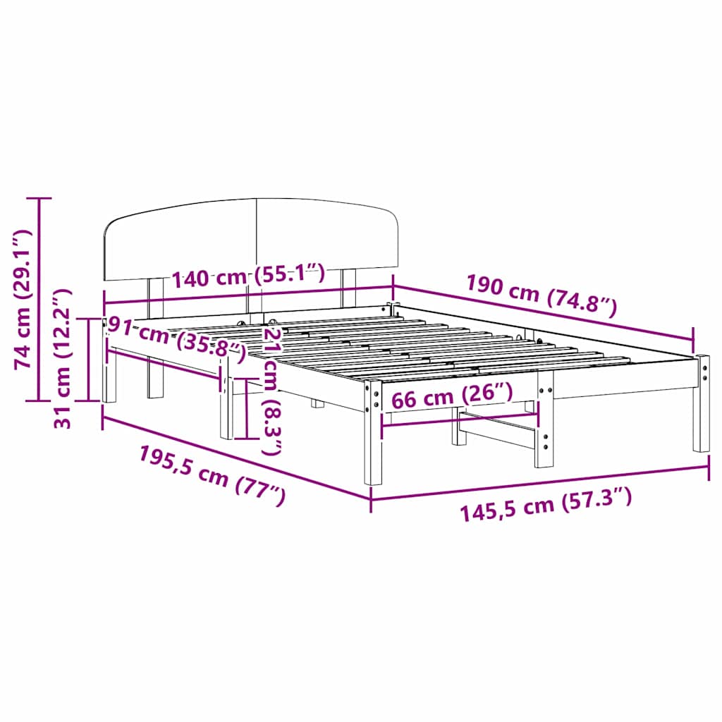 Sengestel Med Hovedgærde Brun 140 190 Cm Massivt Fyrretræ - Billede 10