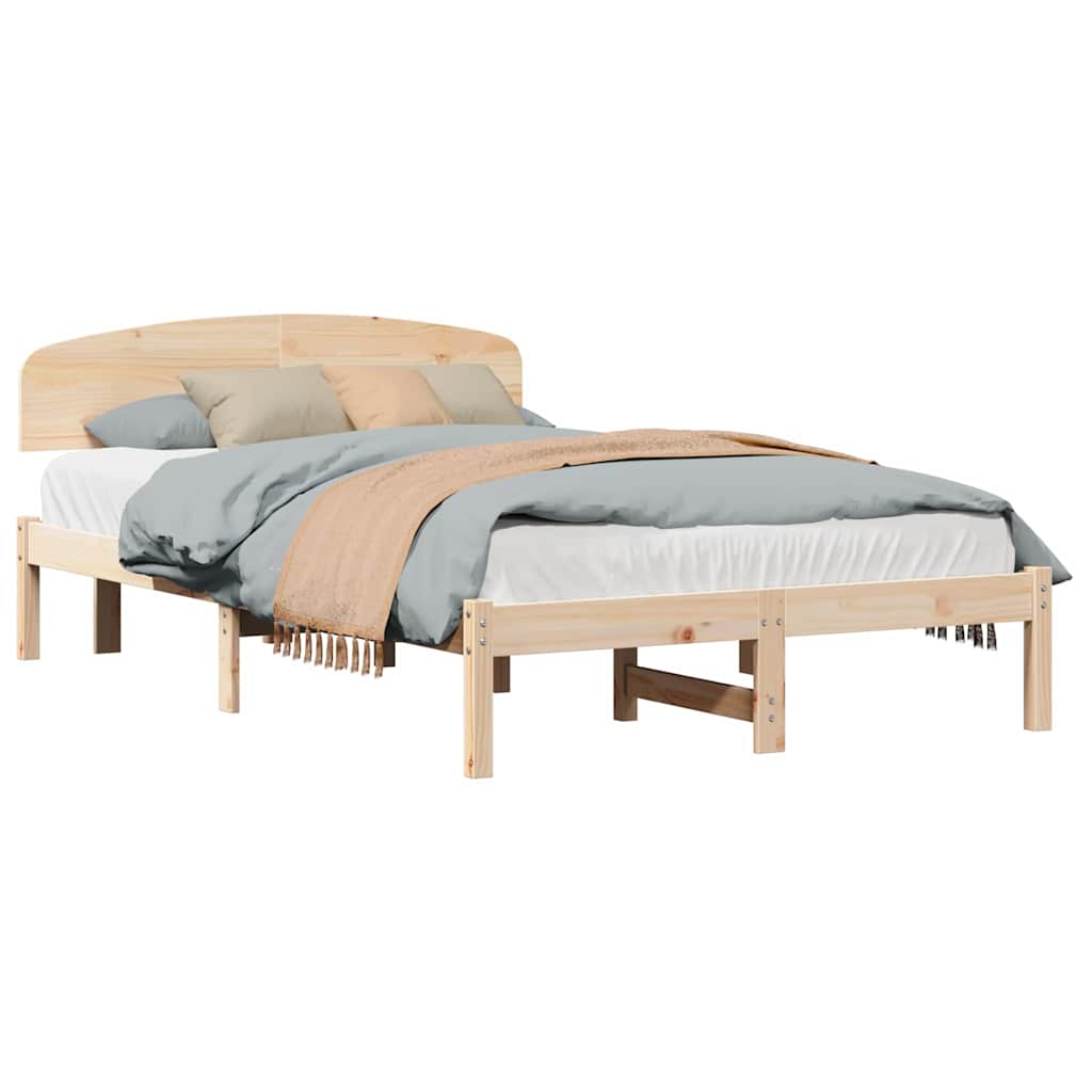 Sengestel Med Hovedgærde Brun 135 190 Cm Massivt Fyrretræ - Billede 3