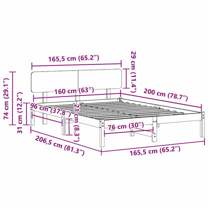 Sengestel Naturfarvet 160 X 200 Cm Massivt Fyrretræ - Billede 10