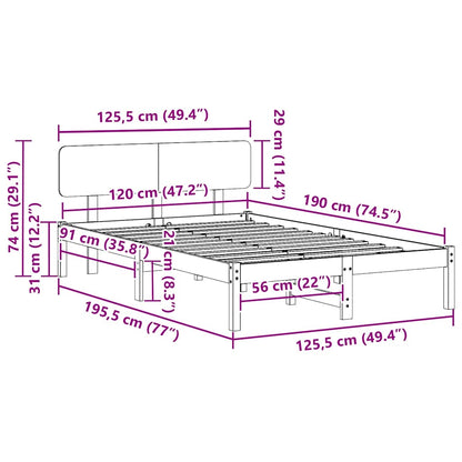 Sengestel Naturfarvet 120 X 190 Cm Massivt Fyrretræ - Billede 10