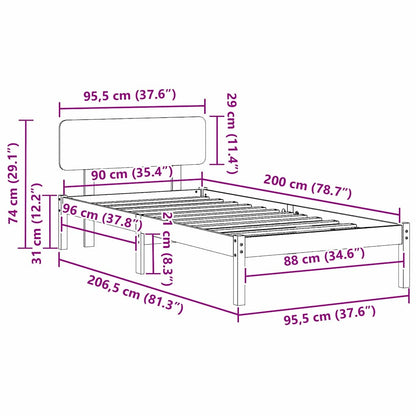 Sengestel Med Hovedgærde Hvid 90 X 200 Cm Massivt Fyrretræ - Billede 11