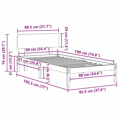 Sengestel Naturfarvet 90 190 Cm Massivt Fyrretræ - Billede 11