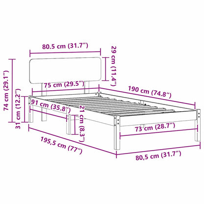 Sengestel Naturfarvet 75 X 190 Cm Massivt Fyrretræ - Billede 11
