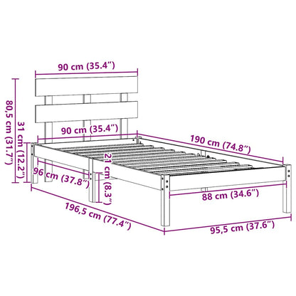 Sengestel Med Hovedgærde Hvid 90 X 190 Cm Massivt Fyrretræ - Billede 10