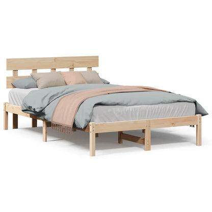 Sengestel Med Hovedgærde Brun 135 190 Cm Massivt Fyrretræ - Billede 4
