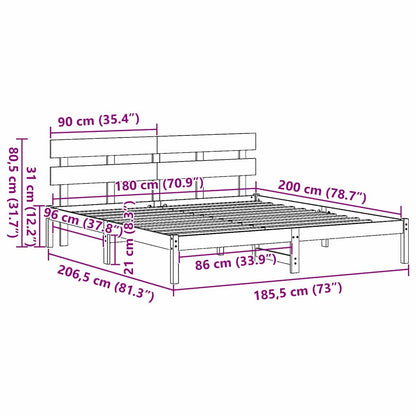 Sengestel Brun 180 200 Cm Massivt Fyrretræ - Billede 10