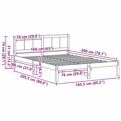 Sengestel Hvid 160 200 Cm Massivt Fyrretræ - Billede 10