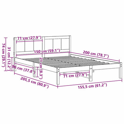 Sengestel Brun 150 200 Cm Massivt Fyrretræ - Billede 10