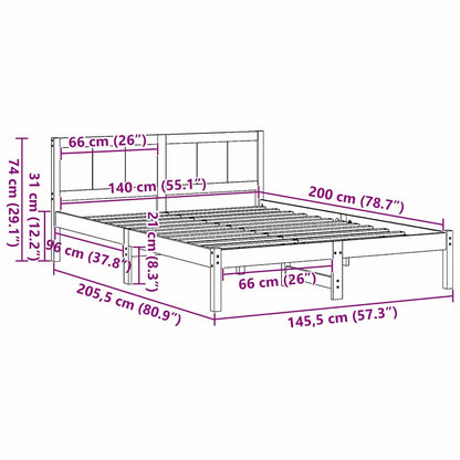 Sengestel Hvid 140 200 Cm Massivt Fyrretræ - Billede 10